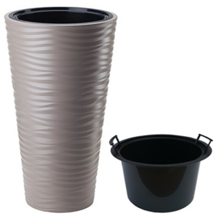 Form-Plastový kvetináč 30 cm x 30 x 56,5 cm priemer 29,5 cm plastové odtiene hnedej a béžovej, odtiene sivej a striebornej
